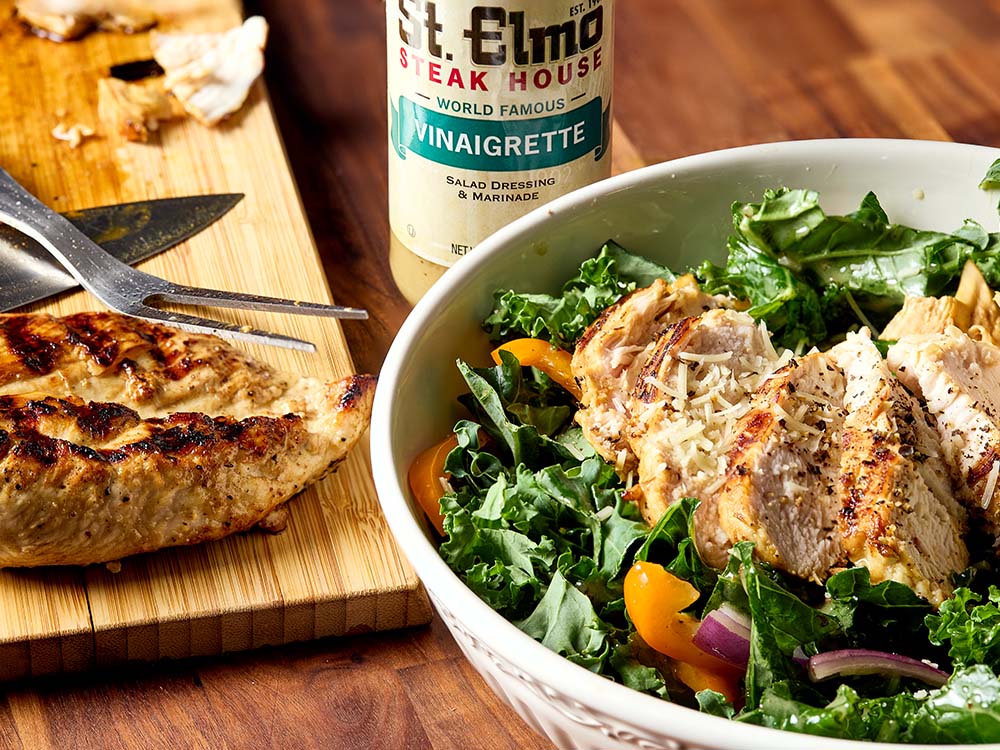 Kale Salad with Vinaigrette Marinated Chicken