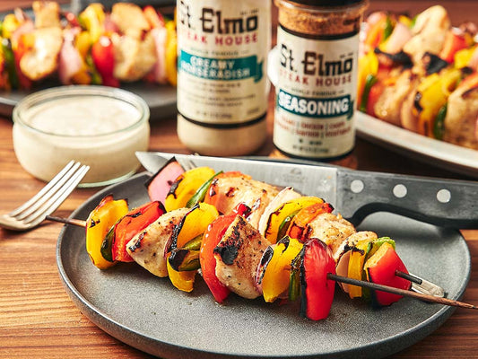 Chicken Kebabs with St. Elmo Seasoning & Creamy Horseradish