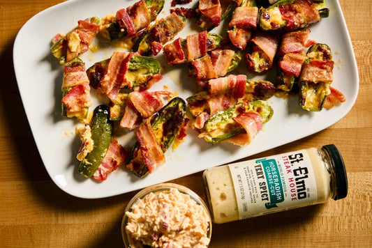 Stuffed Pimento Jalapeño Poppers with St. Elmo Prepared Horseradish packs heat 